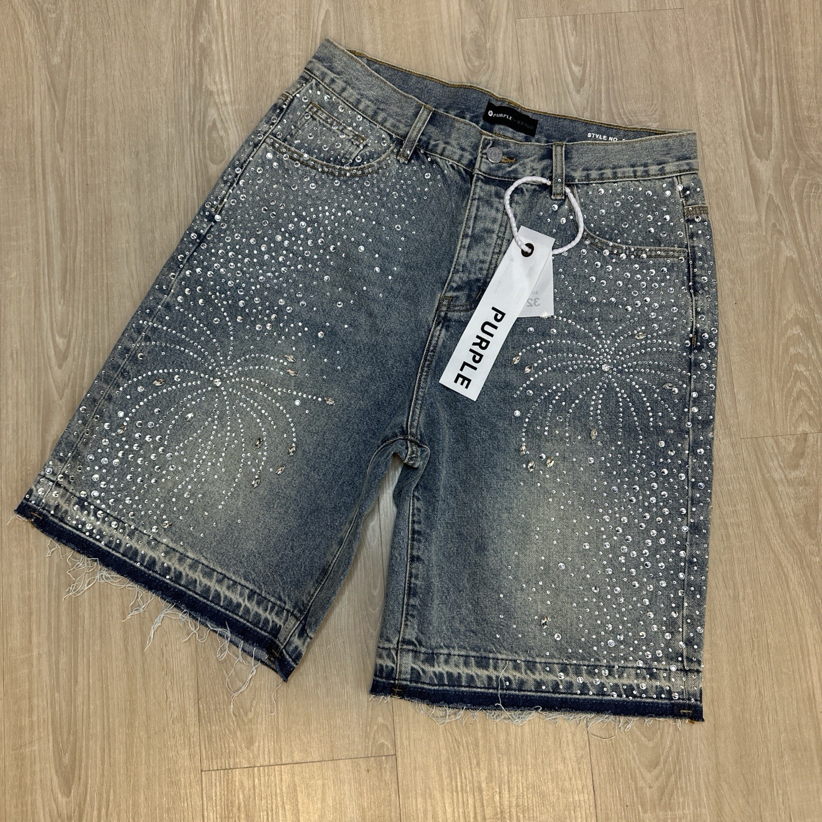 NEW PE Men's Blue Full Rhinestones Denim High Street Fashion