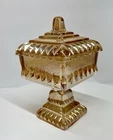 Vintage Jeanette Marigold/Carnival Glass Pedestal Wedding Box/Candy Dish 6".