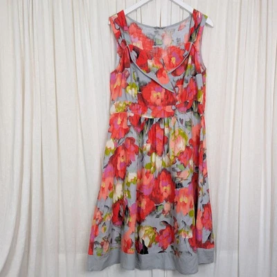 Per Una Linen Colourful Knee Length Fit & Flare Dress UK 18L 50s Style - Image 1 of 4