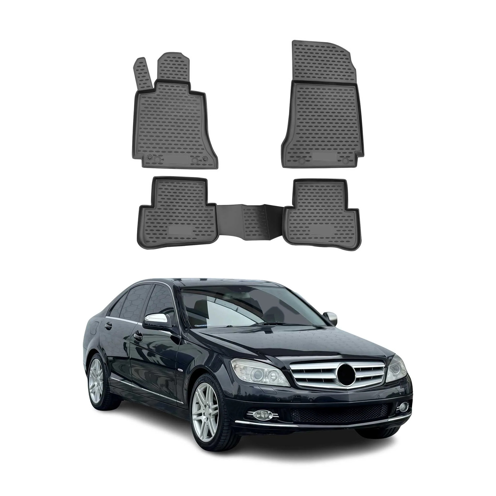Tapis de sol OMAC en caoutchouc noir sur mesure pour Mercedes Classe C W204 S204 2007-2014