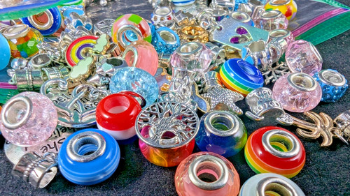 Large Hole Bead & Charm Lot 6.9 oz | Glass, Enamel, Silver Tone