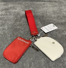 Lululemon Dual Pouch Wristlet Oxford Red/Light Ivory/Silver Super Cute New Rare