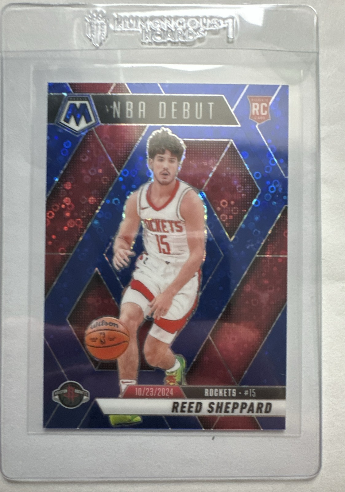 2024-25 Mosaic NBA Debut Reed Sheppard Fast Break Blue Mosaic Prizm /85 (RC)