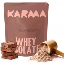 Karma Nutrition Whey Isolate Protein Powder, 2lbs/30svgs, Fudgy Brownie, BB 2/26