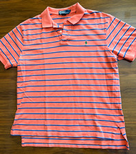 Polo Ralph Lauren Polo Shirt Men's Large Orange Striped Short Sleeve Cotton