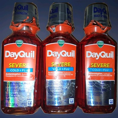 (3) Vicks DayQuil Cold & Flu Relief Liquid Severe 8 fl oz EXP 06/2025
