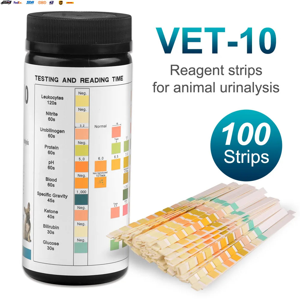10-in-1 Pet Urine Test Strips (100ct) - Cat & Dog Diabetes & Urinary Health Test