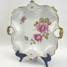 Alka Kunst Bavaria Prunk Servierschale Rosen Dekor Goldrand Porzellan 30x30 cm
