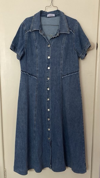 Serafina Womens Blue Denim Collared Button Front Short Sleeve Midi Dress Size 14