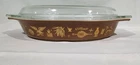 Pyrex Early American Harvest Divided Casserole Dish 1.5 Quart Brown Gold Decals