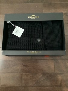 NEW Coach black Waffle Hat / Scarf / Gloves / BOXED SET / Wool MSRP $ 225