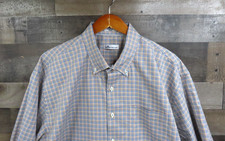 Peter Millar Shirt Mens 2XL Blue Brown Plaid Long Sleeve Button Down Stretch