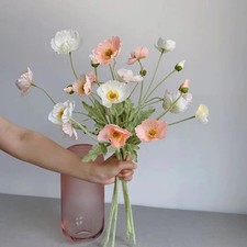 4 Heads Artificial Poppy Flowers Wedding Home Garden Decor Faux Silk Floral Gift