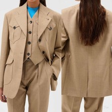 Notched Lapel Blazer Multi Flap Pocket Casual Office Suit Jacket For Women