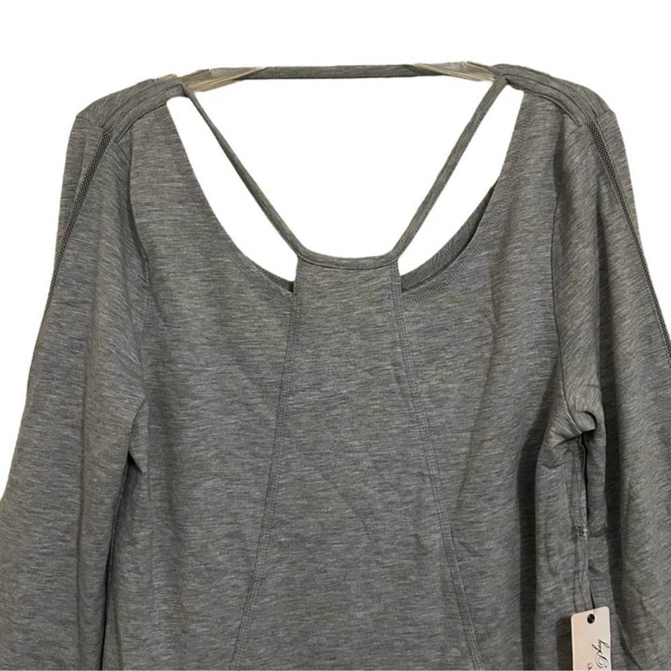 Sudadera recortada NANETTE LEPORE NUEVA CON ETIQUETAS gris jaspeado manga larga acampanada L Foto 3 de 4