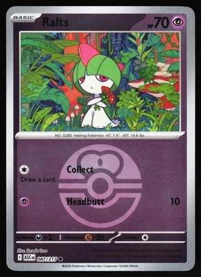 Ralts (Love Ball) 087/217 Common Ascended Heroes Pokemon Reverse Holo Near Mint
