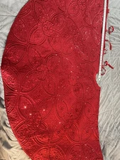 Beautiful Domain Red Floral Sequined Christmas Tree Skirt 31" from Center
