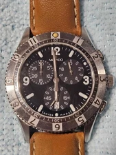 Movado Chronograph Black  Stainless Steel Men's Watch 84-F9-1890 Leather Straps 