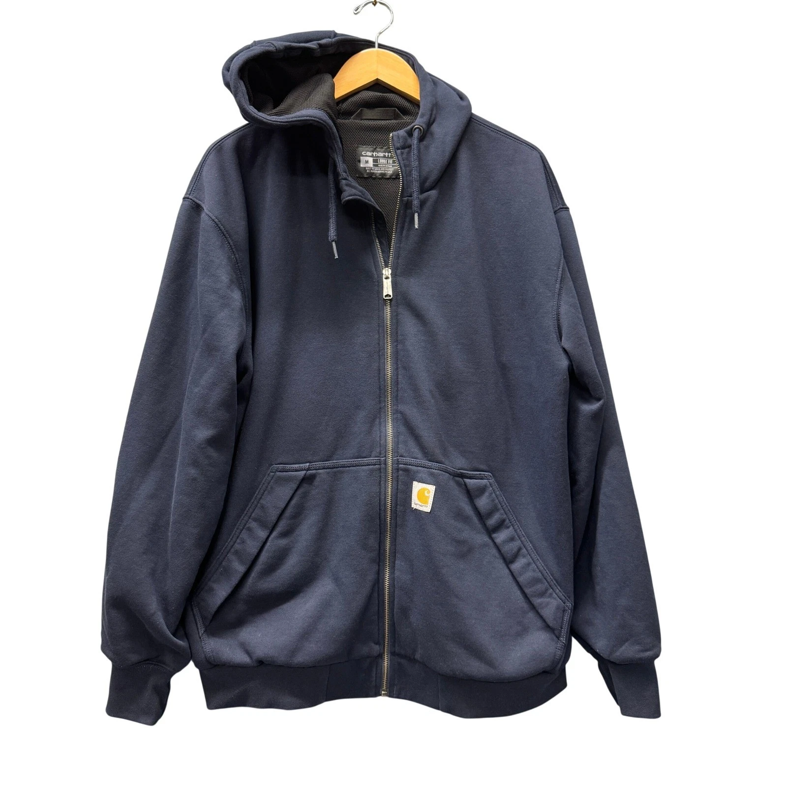 Carhartt Paxton Hoodie Mens Medium Loose Fit Thermal Lined Navy Blue Workwear