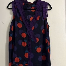 Marc by Marc Jacobs Silk Purple Polka Dot sleeveless Blouse Ruffles Size Small