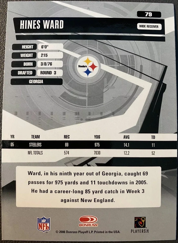 2006 Donruss Elite Hines Ward #79 Pittsburgh Steelers Card! D72 - Image 2 of 2