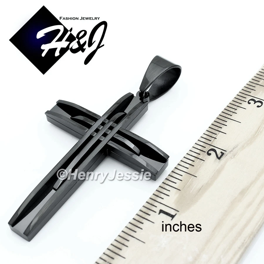 Collar Colgante Cruz 18-40" HOMBRE Acero Inoxidable 9mm Chapado en Negro Bordillo Cubano*A Foto 2 de 4