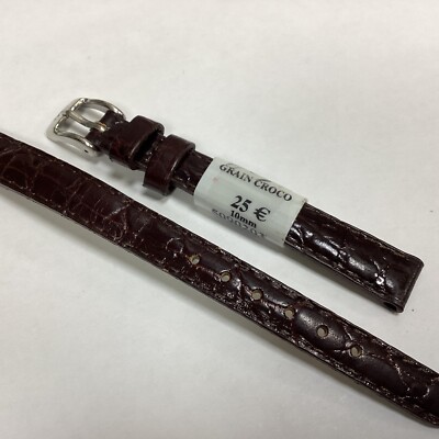 Bracelet De Montre ZRC En Cuir Veau Grain Lézard Marron - 10mm, Fait Main, Neuf