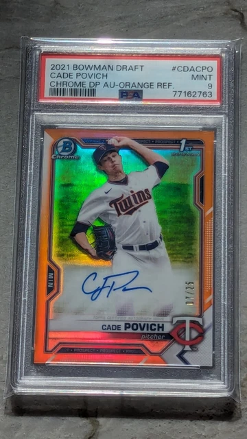 Cade Povich 2021 Bowman Chrome Orange Refractors Auto #7/25 PSA 9