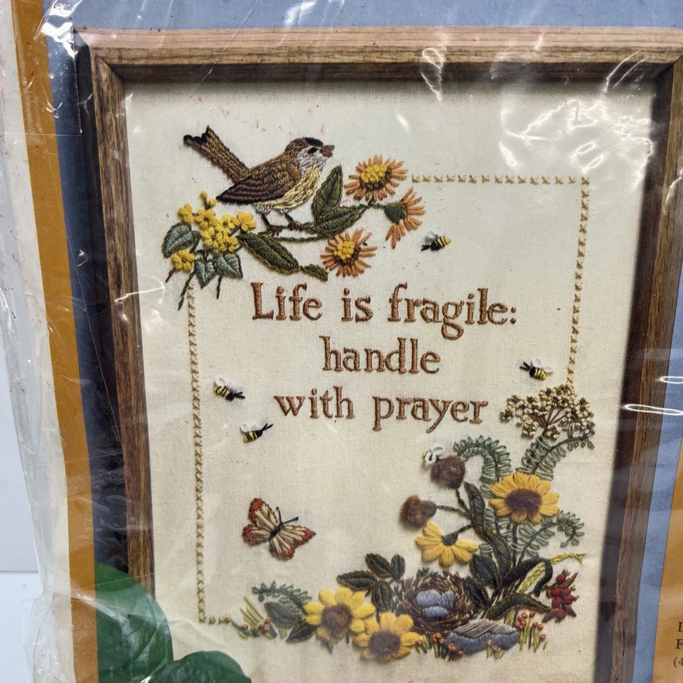 Creative Circle LIFE IS FRAGILE Crewel Embroidery Kit 1004 1983 VTG - Image 2 of 4