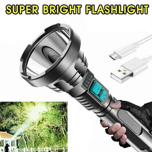  High Powered LED Flashlight Super Bright Torch USB Rechargeable Lamp - Picture 1 of 14