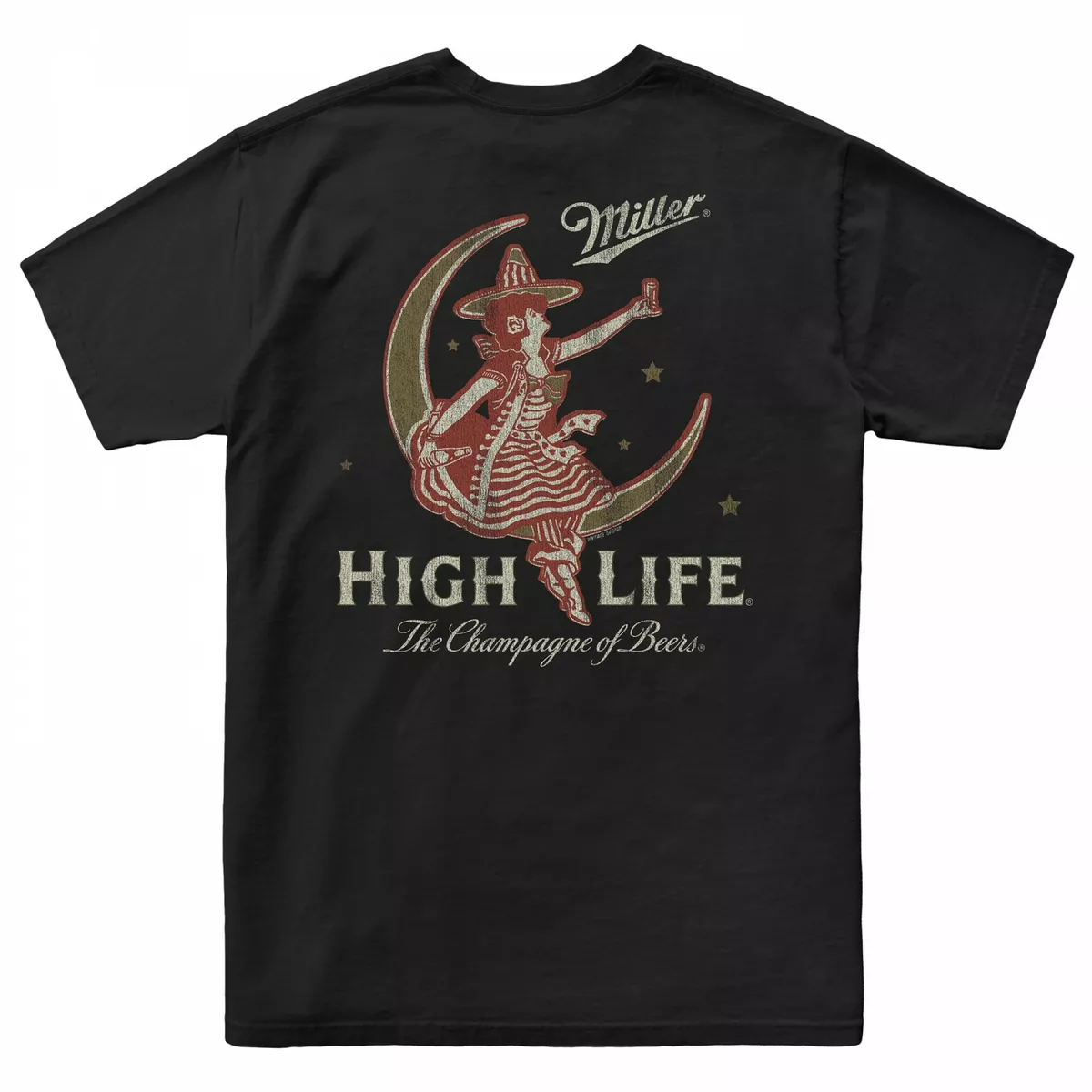 Miller High Life Girl In The Moon Front and Back Print T Shirt