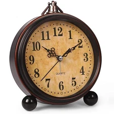 Battery Alarm ClockNight LightVintage Hangable Super Silent Non Ticking Analo...