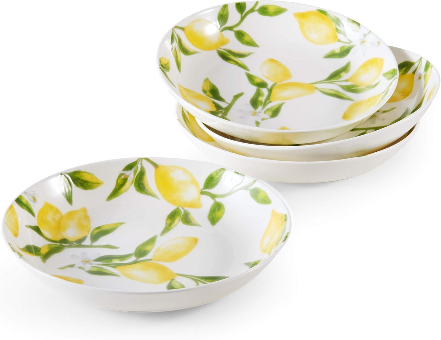 Lightweight Lemons Bone China Pasta Bowls Set of 4 – 8.5 Inch Chip Resistant Design