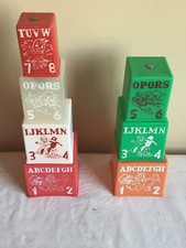 Vintage Mixed Lot Of 7 Colorful 1950s Plastic Nursery Rhymes Stacking Blocks