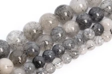 Genuine Natural Black Tourmaline Rutilated Quartz Round Beads 6/8/9-10/11-12MM