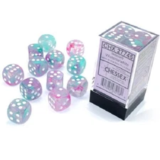 Chessex Nebula Wisteria with White 12 Dice Set - 6 Sided 16mm d6 - Luminary/Glow