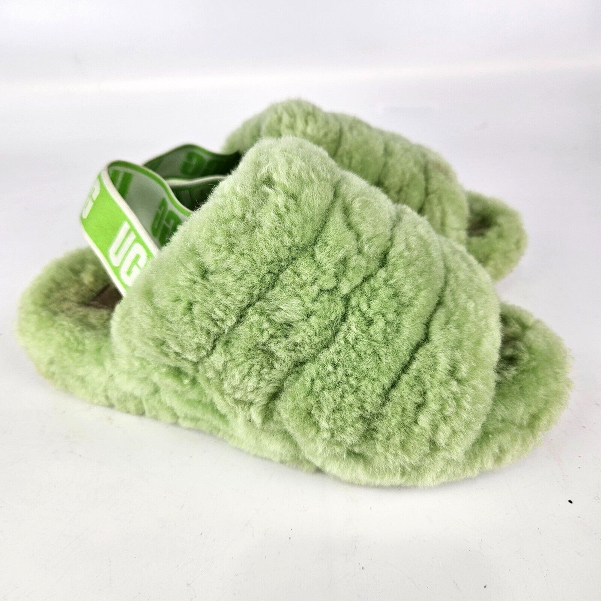 Ugg Fluff Yeah Womens Size 6 Green Shearling Comfort Slide