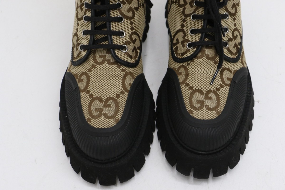 Gucci Maxi GG Supreme Brown Canvas Combat Lace up Men Boot Gucci Maxi GG Supreme Brown Canvas Combat Lace up Men Boot