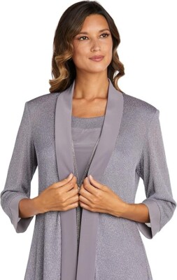 knee length dresses for ladies Plus Size Short Metallic Jacket Dress Jacket Dress R&M Richards 1180W – The  Dress Outlet main image 1