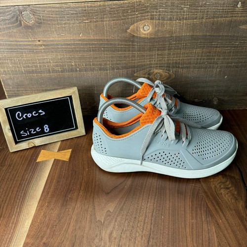Crocs Lite Rider Pacer graue bequeme Freizeit-Sneaker Damenschuhe Größe 8 Herren 6 M