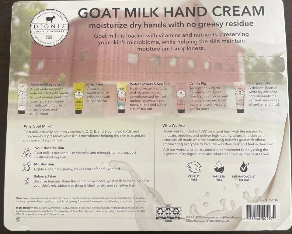 Cremas de manos de leche de cabra Dionis - Paquete de 5 de 1 oz cada una. Precintado Foto 2 de 2