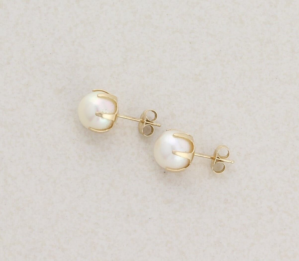 14k Yellow Gold Saltwater Pearl Earrings Stud Post - image 9