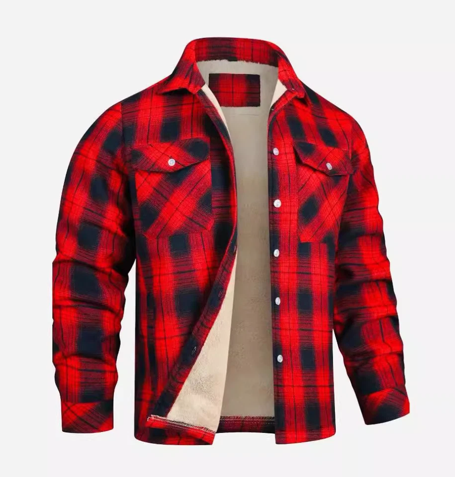 Lumberjack# Herren Plaid Arbeitsjacke Kapuze Karohemd Holzfällerhemd Warm Hoodie - Image 3 of 4