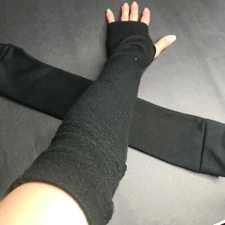 Black Fleece Arm Warmers Winter Gloves Elbow Length Sleeves Soft Made in the USA