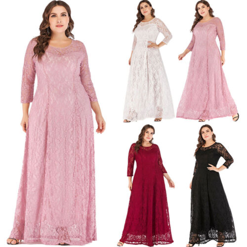 Plus Size Women Lace Long Dress Wedding Party Formal Gown Evening Prom Dress