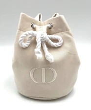 New! Christian Dior Cosmetic Makeup Bag Drawstring  Pouch Clutch ~ Large ~ Ivory