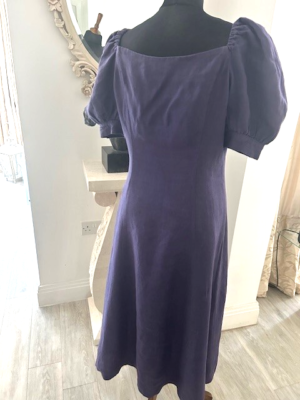 Finery Navy Kaylani Ladies Puff Sleeve Linen Dress, Size 12