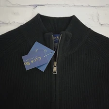 Club Room Sweater Mens XL Black 100% Lambswool 1/4 Zip Preppy Office Ribbed New