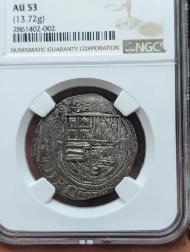 MEXICO Mo O  SPANISH COLONIAL 4 REALES COB PHILIP II  NGC  AU-53
