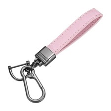 Car Key Chain Ring Clip Leather Keychain Key Fob with D Ring, Pink